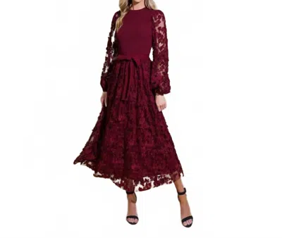 Flying Tomato Lace Sweater Mix Midi Dress In Burgundy