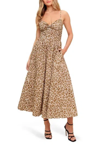 Flying Tomato Leopard Print Cotton Maxi Sundress In Brown