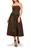 Flying Tomato Leopard Print Drop Waist Midi Dress In Black