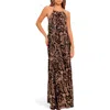 Flying Tomato Leopard Print Scoop Neck Maxi Dress In Brown