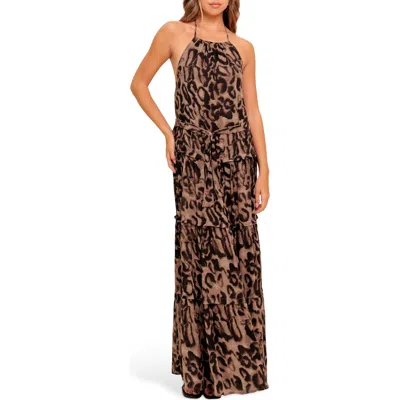 Flying Tomato Leopard Print Scoop Neck Maxi Dress In Brown