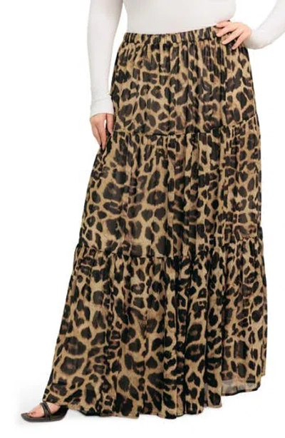 Flying Tomato Leopard Print Tiered Maxi Skirt In Animal Print