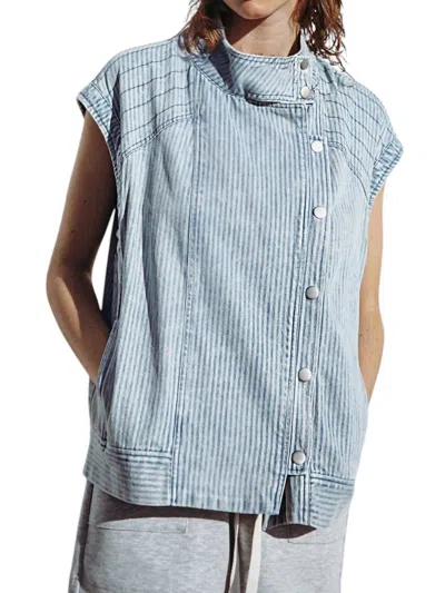 Flying Tomato Lightweight Denim Pinstripe Vest In Blue