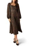 Flying Tomato Long Sleeve Belted Midi Dress In Brown