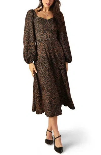 Flying Tomato Long Sleeve Belted Midi Dress In Brown