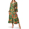 Flying Tomato Long Sleeve Belted Midi Dress In Green