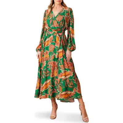 Flying Tomato Long Sleeve Belted Midi Dress In Green