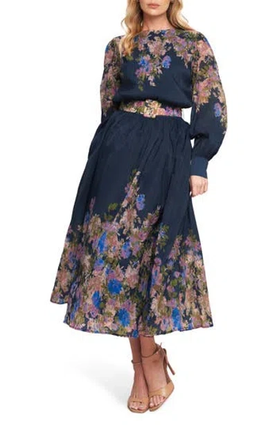 Flying Tomato Long Sleeve Belted Midi Dress In Multi