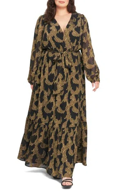Flying Tomato Long Sleeve Chiffon Maxi Dress In Brown