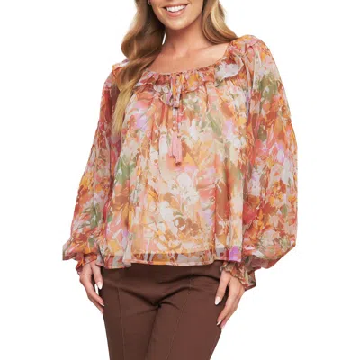 Flying Tomato Long Sleeve Chiffon Top In Brown