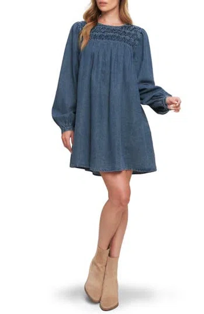 Flying Tomato Long Sleeve Denim Minidress In Blue