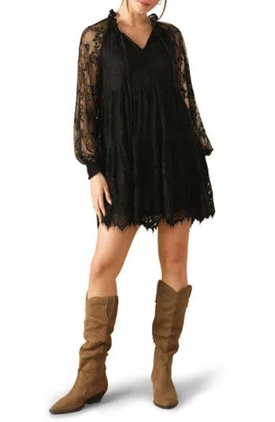 Flying Tomato Long Sleeve Lace Minidress In Black