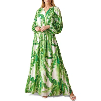 Flying Tomato Long Sleeve Maxi Dress In Off White Green