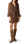 Flying Tomato Long Sleeve Metallic Plissé Minidress In Brown