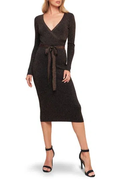Flying Tomato Long Sleeve Metallic Rib Midi Dress In Brown
