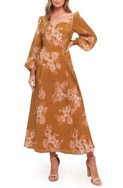 Flying Tomato Long Sleeve Midi Dress In Brown