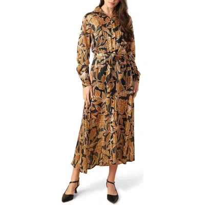 Flying Tomato Long Sleeve Midi Shirtdress In Black