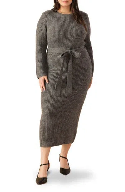 Flying Tomato Long Sleeve Midi Sweater Dress In Heather Grey