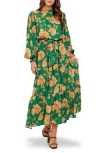 Flying Tomato Long Sleeve Print Midi Dress In Green