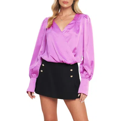 Flying Tomato Long Sleeve Surplice Woven Top In Purple