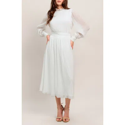 Flying Tomato Long Sleeve Textured Chiffon Midi Dress In White