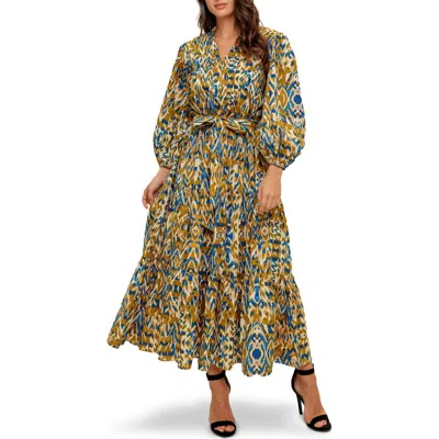 Flying Tomato Long Sleeve Tiered Cotton Poplin Maxi Dress In Multi