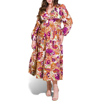 Flying Tomato Long Sleeve Tiered Maxi Dress In Multi