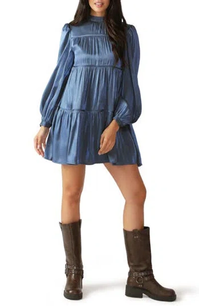 Flying Tomato Long Sleeve Tiered Satin Minidress In Blue