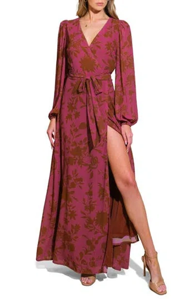 Flying Tomato Long Sleeve Wrap Maxi Dress In Maroon