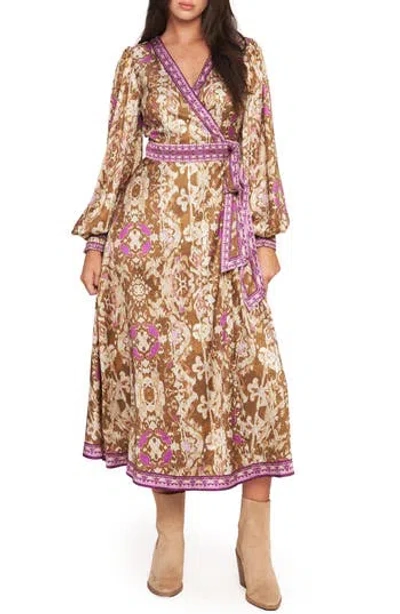 Flying Tomato Long Sleeve Wrap Midi Dress In Multi