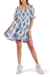 Flying Tomato Medallion Print Fit & Flare Dress In Off White/blue