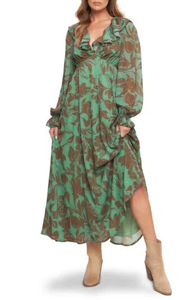 Flying Tomato Metallic Print Chiffon Maxi Dress In Green