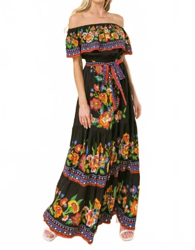 Flying Tomato Midnight Garden Maxi Dress In Black In Multi