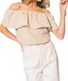 Flying Tomato Millie Off Shoulder Textured Top In Beige In Beige
