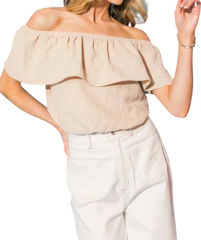 Flying Tomato Millie Off Shoulder Textured Top In Beige