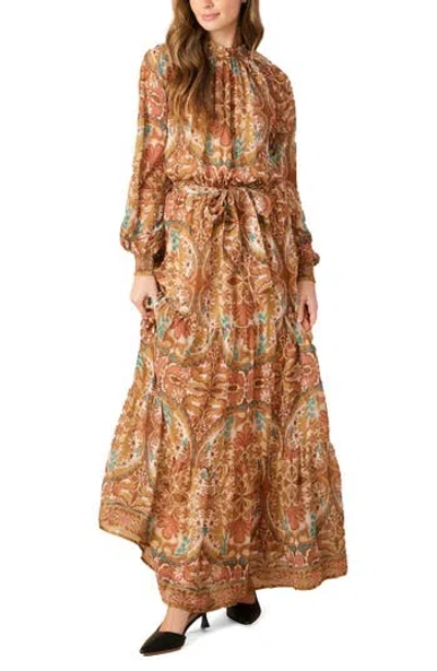 Flying Tomato Mock Neck Long Sleeve Maxi Dress In Camel