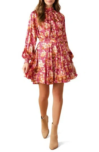 Flying Tomato Mock Neck Long Sleeve Minidress In Burgundy