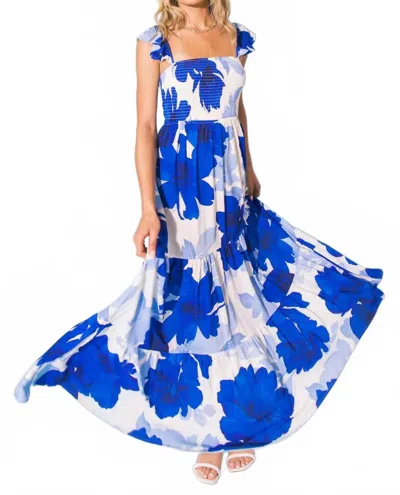 Flying Tomato Moves Ruffled Straps Maxi Dress In Blue In Multi