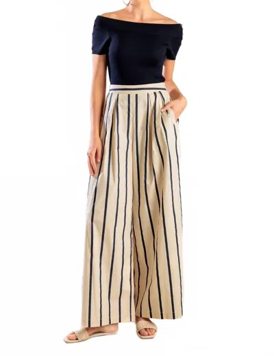Flying Tomato Odelia Striped Wide Leg Pants In Navy/ Beige In Multi