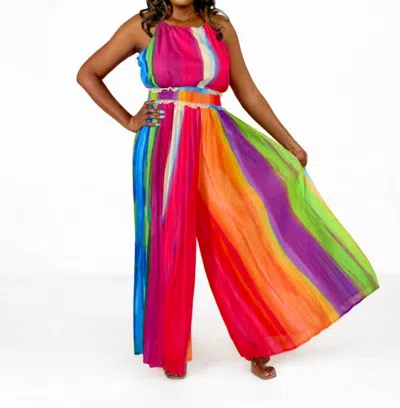 Flying Tomato Off Limits Sleeveless Pleated Jumpsuit In Red Multi