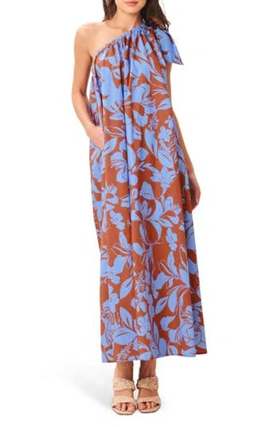Flying Tomato One Shoulder Cotton Midi Dress In Multi