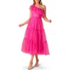 Flying Tomato One-shoulder Tulle Midi Dress