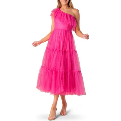 Flying Tomato One-shoulder Tulle Midi Dress