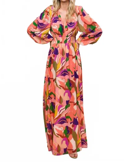 Flying Tomato Over And Over Woven Maxi Dress In Peach In Multi