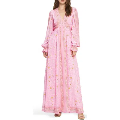 Flying Tomato Paisley Long Sleeve Maxi Dress In Pink