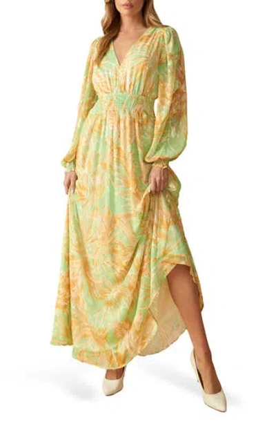 Flying Tomato Palm Frond Print Maxi Dress In Sage