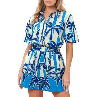 Flying Tomato Palm Print Striped Cotton Shirt In Blue