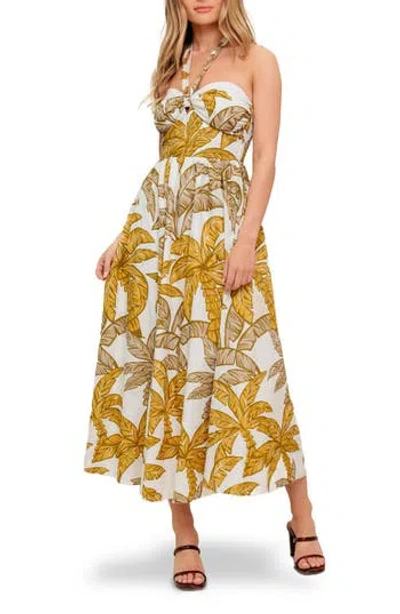 Flying Tomato Palm Tree Halter Neck Cotton Maxi Dress In Brown