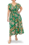 Flying Tomato Palm Zip Front Maxi Dress In Green