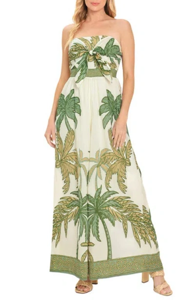 Flying Tomato Placed Print Strapless Cotton Maxi Dress In Multi